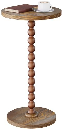 TEROL Round Side Table, Drink Table for Small Spaces, Modern Accent Nightstand with Rubberwood Leg for Living Room, Bedroom, Corners, and Office (Brown)