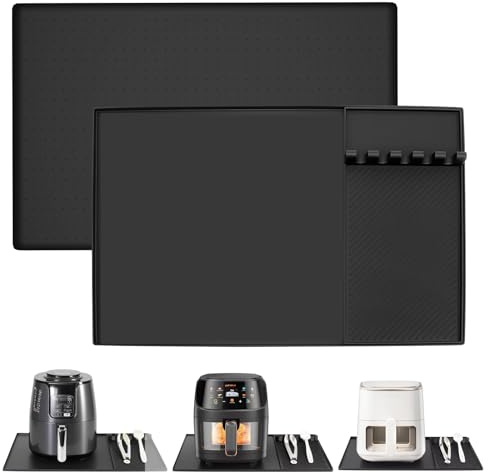 Silicone Heat Resistant Mats for Countertop, 24x16 Inch Air Fryer Mat Set with Detachable Holder Pad, Countertop Protector Mat for for Microwave/Oven,Compatible with Ninja/Cosori/Chefman/Toshiba