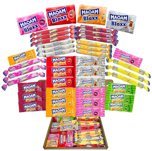 Maoam Sweets Gift Box | 42Pcs Mega Bundle Incuding Maoam Bloxx, Joystixxs and Stripes | Chewy and Fruity Sweets | Ideal for Gifting