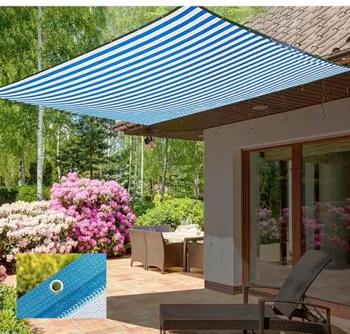 Red de sombra de rayas blancas y azules de 12 pines, 95 % de protección solar, para invernadero, cochera, terraza y jardín, borde sellado duradero con ojales (1,5 x 6 m)