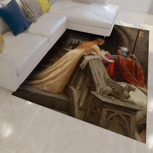 FEIPUHOME Art Renaissance Teppiche Prinzessin und Ritter Berühmter Gemälde Druck Teppich für Wohnzimmer Studio & Schlafzimmer mit Rutschfester Rückseite niedriger Flor 60x90cm