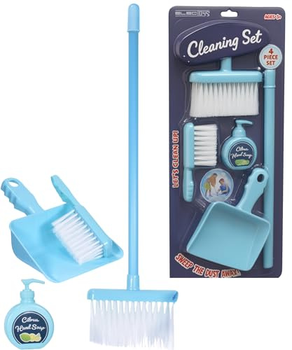 Childrens Toy Cleaning Set Light Blue Role Play Kids Broom Dustpan Brush Pretend Citrus Soap Educational Toy Set for Boys Girls Indoor Activities Development - Electoys