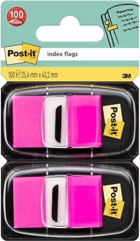 Post-it Index Haftstreifen, 100 Markierstreifen, 25,4 mm x 43,2 mm, Pink | Zum Markieren, Hervorheben und Farbcodieren Wichtiger Informationen - Haftet Sicher, Beschreibbar, mit Einhand-Spender