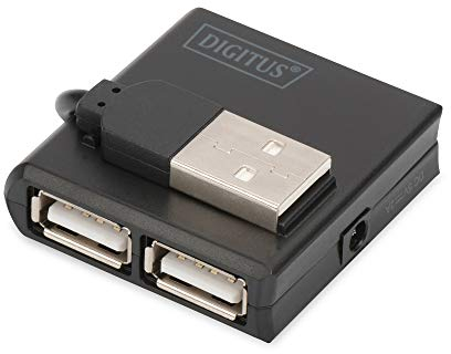 Digitus Mozzo USB - 4 porte - USB 2.0 ad alta velocità - 480 MBit/s - Pacchetto compatto - Alimentatore USB - Nero, Versione Compatta