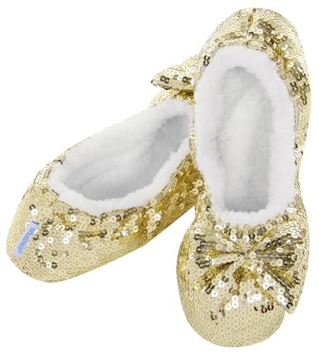 Snoozies Damtofflor med mjuk sula och gelhandtag. Varmt sherpa fleecefoder, Guld, 40 EU