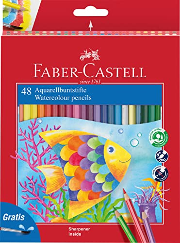 Faber-Castell 114448 - Buntstifte Set Classic Colour, Aquarellstifte, 48-teilig, bruchsicher, inkl. Pinsel