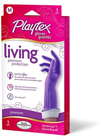 Playtex Living Reuseable Rubber Cleaning Gloves (Medium, 3 Pairs), Premium Protection Reusable Household Gloves