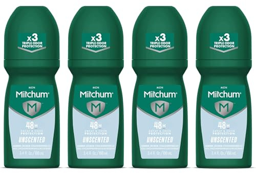 Mitchum Invisible Anti-Perspirant & Deodorant Roll-On, Unscented 3.4 oz (Pack of 4)