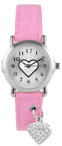 Crystal Blue Mädchen Armbanduhr Prinzessin analog Quarz Textilarmband Herz Anhänger funkelt