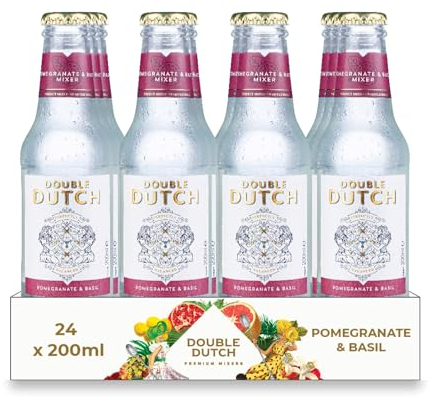 Double Dutch Pomegranate & Basil Soda | Low Calorie Diet Soft Drink | 100% Natural Ingredients | Gluten Free, Vegan Friendly Premium Mixer Perfect For Gin, Vodka & Cocktails | 24 x 200ml Bottles