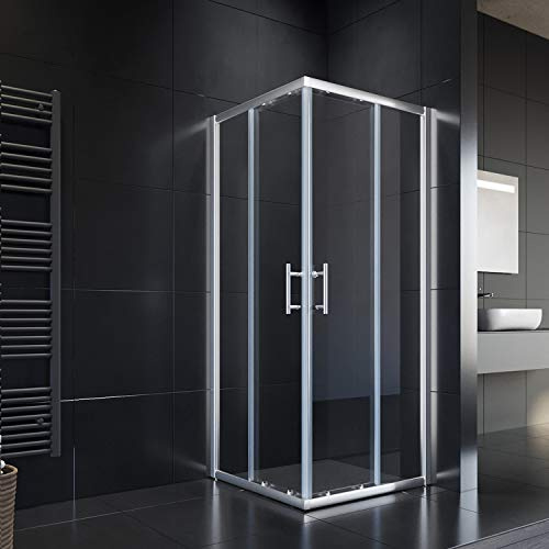 SONNI 900x800x1950mm Duschkabine Eckeinstieg Doppel Schiebetür Echtglas Duschwand