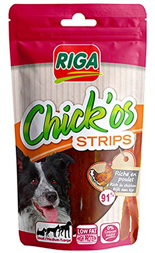 RIGA - Chick'Os Strips - Friandises Chien - Strips 91 % De Poulet - Riche En Protéines - Faible Teneur En Matière Grasse - Sans Colorant Ni Additifs - Récompenses Naturelles Idéales - 100 g