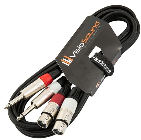 2x Female XLR to 2x 6.35mm 1/4 Mono Jack Twin Lead Audio Signal Cable 3m | Noiseless OFC Twin Audio, Signal, FX, Mixer, Patch Cable for Stage & Studio
