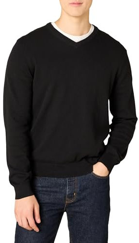 Amazon Essentials Maglione da uomo con scollo a V (disponibile nelle taglie Big & Tall), nero, L