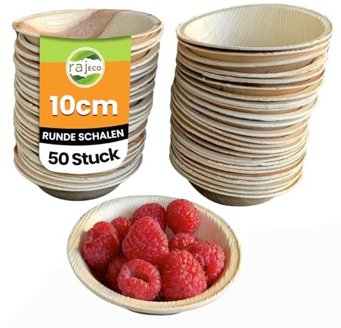 Raj Palm Leaf Round Bowls 4 (10cm) | 50 Pack | Compostable Bowls | Eco-friendly, strong & naturally decorative. Ideal for snacks, dips, BBQ sides & party serving.