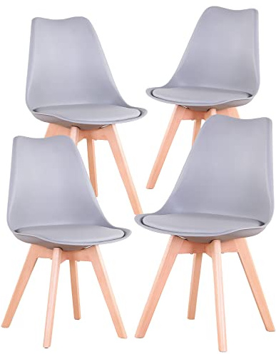 BenyLed Set di 4 Sedie da Pranzo Moderne, con Seduta Imbottita e Gambe in Legno di Faggio, Ideali per Sala da Pranzo, Cucina, Soggiorno, Camera da Letto, Grigio