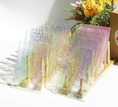 Lanyani 12 Stück schillernde, klare Struktur-Glasplatten für Bastelarbeiten, 10,2 x 15,2 cm große Kunstglas-Sets für Mosaikarbeiten
