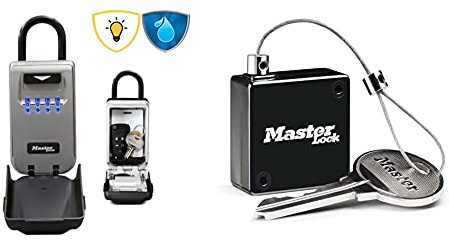 Master Lock Schlüsseltresor mit beleuchteten Zahlencode + Ausziehbares Schlüsselkabel [Medium] [Wetterfest] [Bügel] 5424EURD – Schlüsselsafe