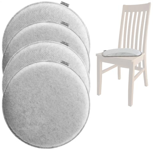 com-four® 4X Cojines de Asiento de Fieltro Acolchados -Cojín de Asiento Redondo para Comedor, jardín -con Antideslizante