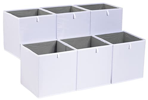 Amazon Basics Collapsible Cube Storage Organizer Bins, Closet Organizer Baskets for Shelves, Space-Saving, White, 13 x 15 x 13, 6-Pack