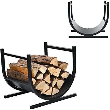 GYMAX Porta Legna da Ardere, Telaio in Ferro, Struttura Stabile e Robusta, Forma di U, Design Moderno, per Interni ed Esterni, 43 x 37 x 39,5 cm, Nero