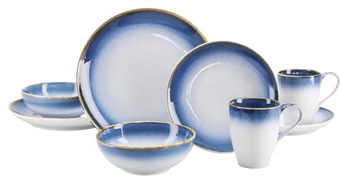 Creatable, 23788, Serie Cascade, 8-teiliges Geschirrset für 2 Personen, Kombiservice aus Steinzeug, spülmaschinen- und mikrowellengeeignet, Qualitätsproduktion