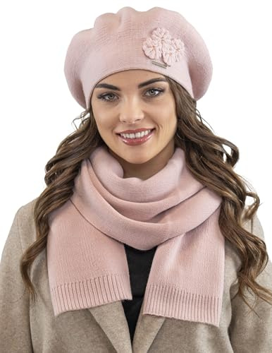 VIVISENCE Baskenmütze Damen Elegant Blume Warm Herbst Winter Accessoire 7006