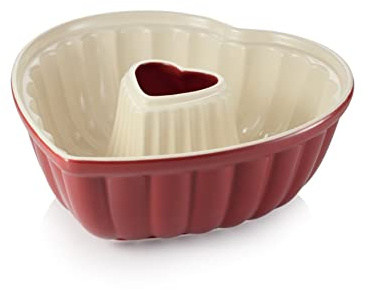 Tescoma - 622212, Delìcia, Tortiere, Stampo Ciambella a Forma di Cuore, Ceramica, Lavabile in Lavastoviglie, Rosso e Bianco