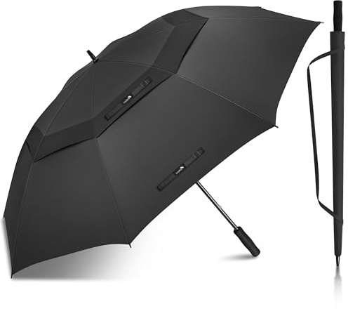 ZOMAKE Extra Large Golf Umbrella Windproof 80 Inch - Double Canopy Vented Golf Umbrellas for Rain Manual Opening Golf Push Cart Umbrella Oversize Stick Umbrellas for Men Women(Black)