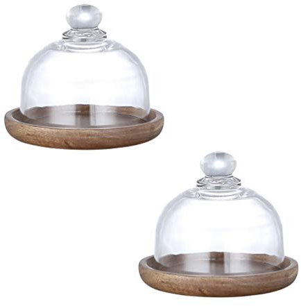 Lot de 2 mini beurriers en bois avec dôme en verre pour la maison