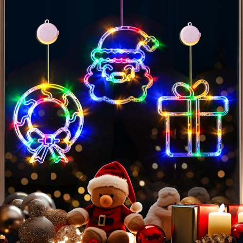 LOLStar Weihnachtsdeko Christmas Window Lights 3er-Pack Weihnachtsfensterlichter mit Saugnäpfen batteriebetrieben (nicht enthalten) Innenbeleuchtung