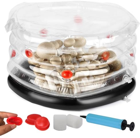 HYQNG Aufblasbares Pilzzuchtset, Pilz-Monowannen-Set, Pilzzuchtbehälter, mit aufblasbarem Werkzeug, Pilzzuchtzelt, Stillluftbox mit Stopfen und Filtern für den Frischluftaustausch A