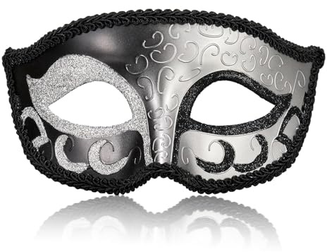 MYSEUNI 2024 ny silver svart manlig maskerad mask – retro venetiansk herr maskerad mask för cosplay halloweenfest Mardi Gras mascaradboll