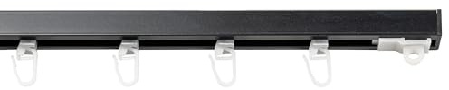 Garesa Gardinenschiene Profil 160, 1-läufig, Schwarz I Aluminiumschiene inkl. Gleiter I Deckenmontage I Eckige Schleuderschiene mit Schnellspanner I 110cm