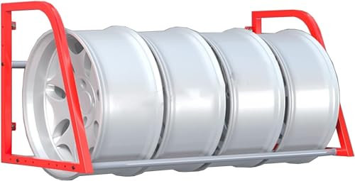 HACSYP Reifenlagerregal, roter Carport-Mehrfachreifenständer, robuster Reifenständer, wandmontierter Reifenständer – for Garage/Werkstatt, schnelle und einfache Montage
