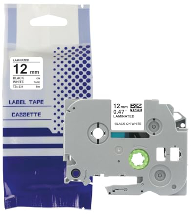 4 x Kompatibel Brother TZe-231 P Touch Schriftband für Brother P-Touch Bänder 12mm TZ TZe Tape 0.47 White Laminiertes Schriftband für P-Touch PT-H100R PT-H105 PT-H100LB PT-H110 H107B PT-D400 PT-1000