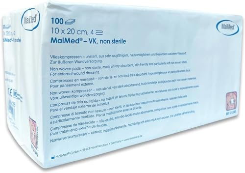 Vlieskompressen Kompressen unsteril 10x20cm 100 Stück, Wundkompressen 4 Lagen, Wundauflage nicht haftend, Wundgaze Kompresse, Saugkompressen, Verbandsmaterial+E-Book (über Gesundheit)