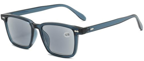 Lanomi Lesebrille Blaulichtfilter mit Sonnenschutz Getönt Lesehilfe Sehhilfe Damen Herren Sonnenlesebrille Rechteckige Sonnenbrille mit sehstärke Grau Blau Rahmen Grau Linse 2.0