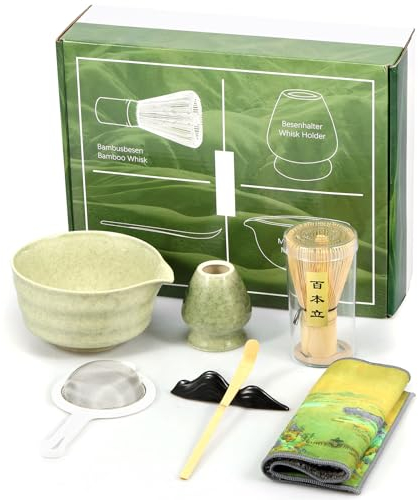 Matcha Whisk Set, 7Pcs Ceramic Matcha Set, Matcha Kit for Ceremony, Matcha Tea Set for Making Breakfast/Latte, Matcha Whisk Set and Ceramic Bowl, Gift for Friend/Family/Matcha Lover
