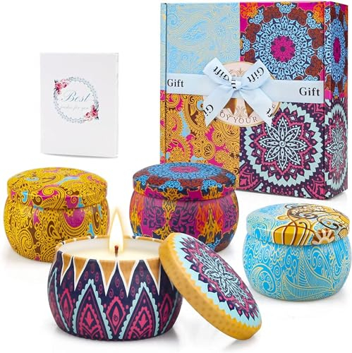 Yinuo Candle Geschenke für Frauen, Duftkerzen Geschenkset für Frauen, 4 * 5,56 Oz Sojawachs Aromatherapie Kerzen für Muttertag,Weihnachten,Geburtstag, Valentinstag, Bad, Yoga