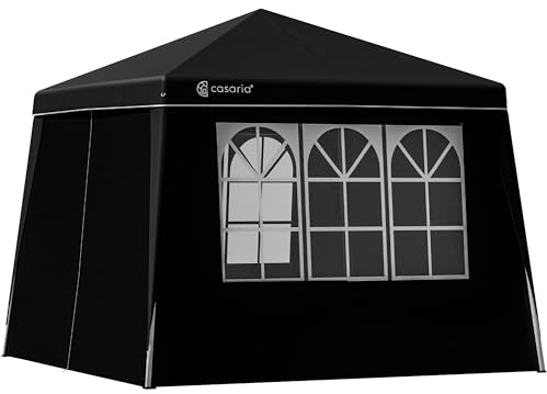 CASARIA® Tonnelle de Jardin 3x3m Pliante Pop-UP 4X parois latérales Protection UV 50+ Sac Tente Pliable imperméable pavillon Festival fête Capri Noir