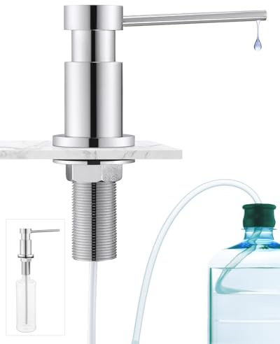 Sofetiy Seifenspender Küche Einbau, Spülmittelspender mit Edelstahlmuttern | Seifenspender Edelstahl mit 300ml Flasche und 1,25m Verlängerungsschlauch, Soap Dispenser aus Kupfer, Chrom Finish