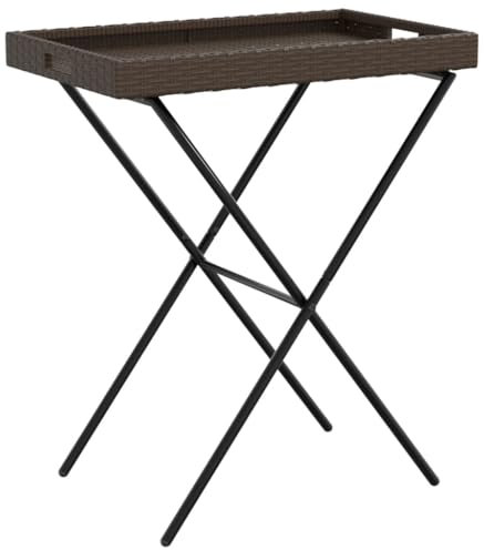 SDWEHO7 Gartentisch Wetterfest Klappbar PE Rattan Garten Terrasse Tisch Balkontisch Klapptisch Gartenhocker, Braun 65x40x75 cm