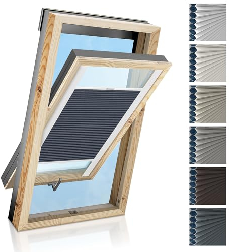 Estika Custom Dachfenster Wabenplissee - nach Maß - Premium Kollektion 7 Stofffarben - Breite 30-120 cm, Höhe 50-149 cm - Dachfensterrollo, Sonnenschutz Dachfenster, Thermo-Plissee