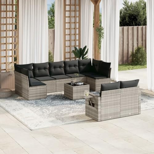 Juroupi 10-TLG. Garten-Sofagarnitur mit Kissen GartenmöBel Set Lounge GartenmöBel Lounge MöBel Outdoor Gartengarnitur Hellgrau Poly Rattan - 3220631
