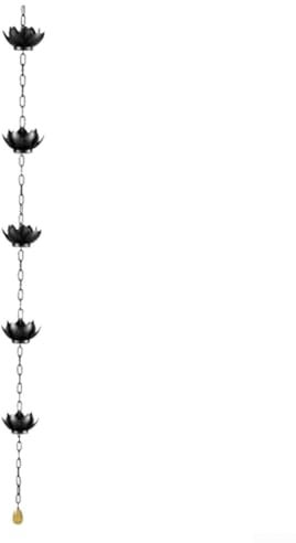 Zilimontt Outdoor Lotus Drainage Regen Kette Garten Dekoration 5 Lotus 1,2 Meter Eichenblatt Regenkette Lotus Regenfänger Kette für Dachrinnen Außen mit Adapter