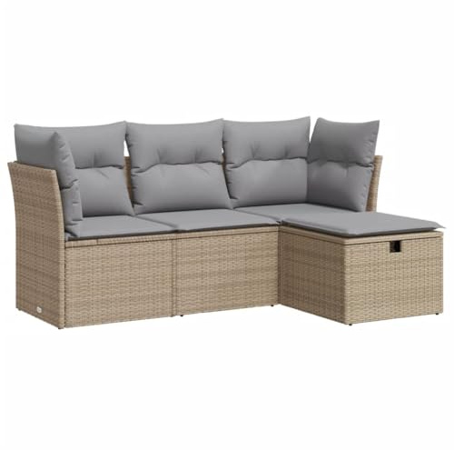 vidaXL Soffgrupp för trädgård med dynor 4 delar beige konstrotting, utomhus soffa set, trädgård lounge inställning, trädgård hörn soffa set