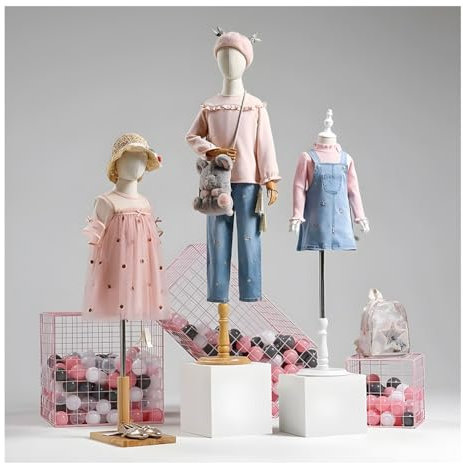 Schaufensterpuppe Kleidung Form, 2-8 Jahre Alt Mannequin Torse Körper, Kinderschneiderei Torso Kleid Mannequin, Mit Massivem Holzsockel(Beige-B,4)