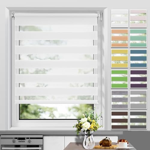Allesin Doppelrollo Klemmfix ohne Bohren & mit Bohren, Duo Rollos für Fenster und Tür, Klemmrollo Fensterrollo lichtdurchlässig, Sichtschutz und Sonnenschutz, 85x120cm (BxH), Weiß