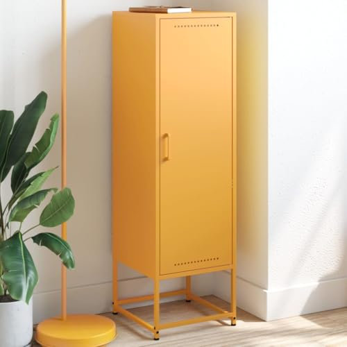 prissent Sideboard Aufbewahrungsschrank Beistellschrank Mehrzweckschrank Buffetschrank für Wohnzimmer Schlafzimmer oder Küche Metallgestell Industrie-Stil Senfgelb 36x39x123 cm